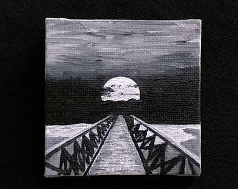 Oil Painting Real, Wall Art, Canvas Art, Original Hand Painted "Pier in the Moonlight"