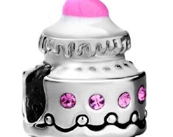 CUP CAKE/silver/style murano charm bead pandora/cake/white/pink/Crystal swarovski/Pearl European/bead lampwork/enamel/bead/bangle.