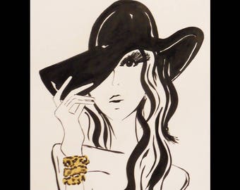 Ink drawing and the woman in Hat