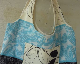handbag cotton linen turquoise blue