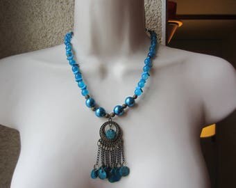Blue and bronze necklace