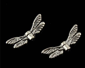 Ladybug wings 20 * 6 mm set of 8 silver tone charms.