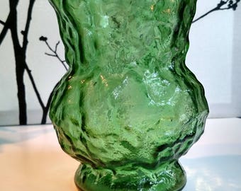 Vintage Crinkle Green Glass Flower Vase E.O. BRODY 50's 60's Gift
