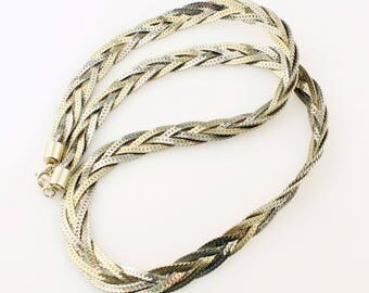 Vintage Braided Chain Necklace, Retro, Costume Jewelry