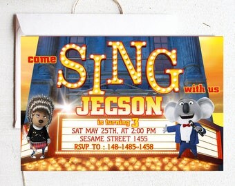 Sing Invitation - Sing Birthday - Sing Birthday Invitation - Sing Movie - Sing Birthday Party - Sing Movie Party - Sing Movie Invites