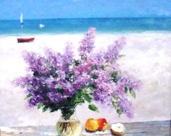painting on canvas work of authorship lilac spring sea sun