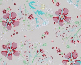 Beige Floral Jersey Knit Fabric 95/5 Cotton Elastane