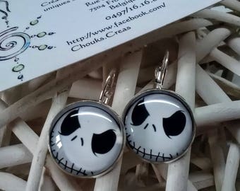 Earrings "Jack" black and white 25mm skeleton head