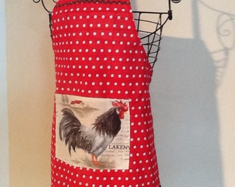 Red apron with white polka dots