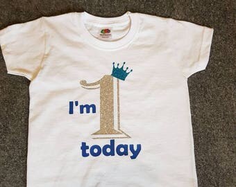 Personalised First birthday boy tshirt, boys 1st birthday tshirt, Boys 1st birthday sparkle tshirt, Boys sparkle t shirt with crown
