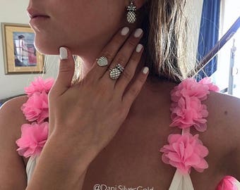 Pineapple earrings , ring and oyster ring