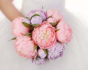 Pink Flowers Pink Peonies Wedding Bouquets Pink Paper Wedding Bouquet Bridal Bouquet Bridesmaids Bouquets lilac Paper Flowers Peonies Decor