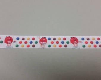Gros Grain Ribbon - M & me s - chocolate dragees - 22 mm
