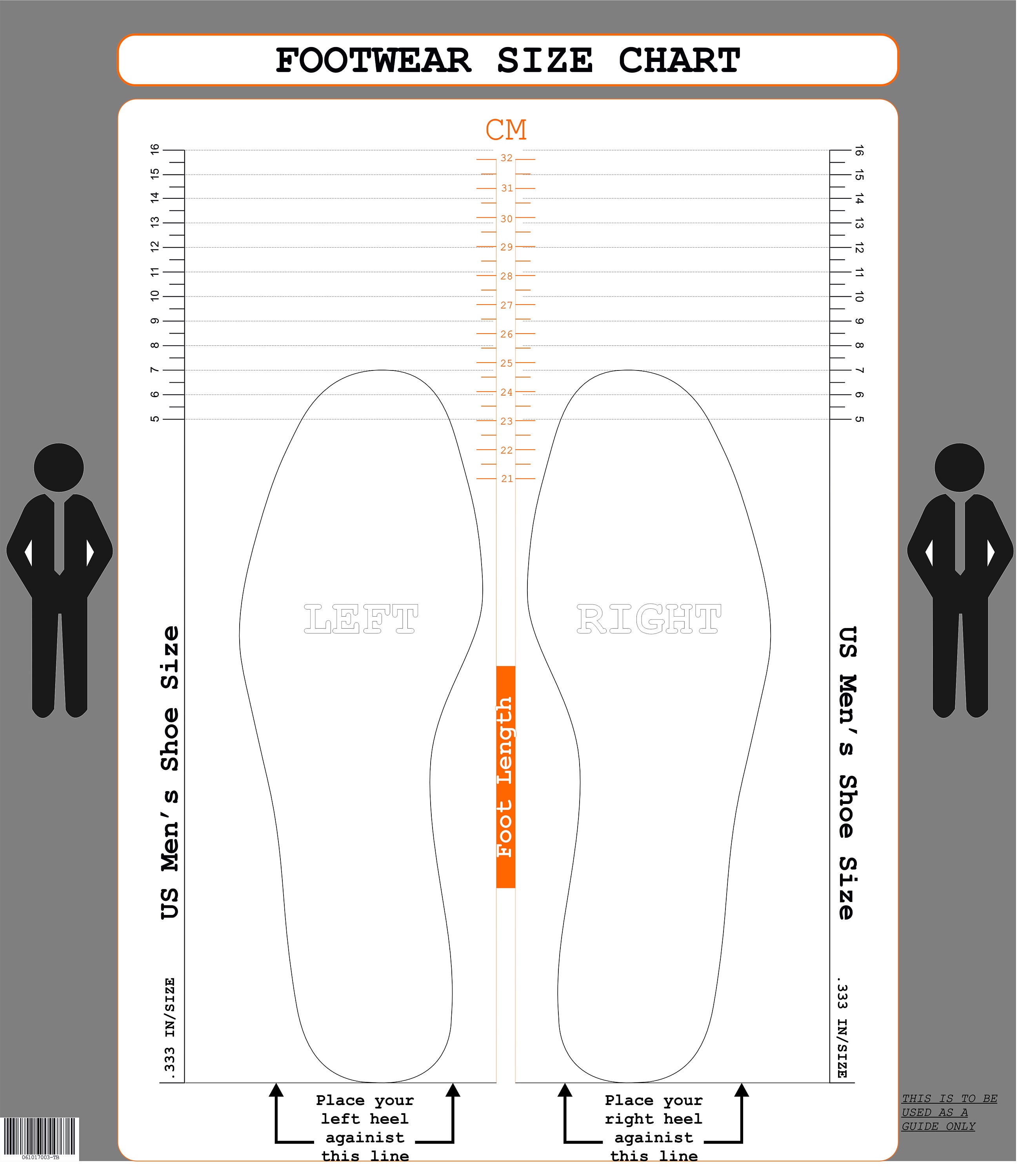 men's shoe size length and width chart