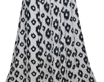 Sundance Love Rayon Flared Long Skirt White Black Printed Holiday Bohemian Womens Skirts S/M