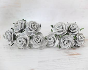 Mulberry paper roses - 10 25mm grey paper roses - grey paper flowers