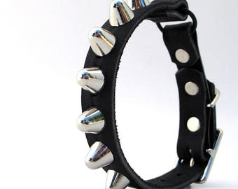 Leather Cat Collar, Tough Kitty Gentle Spikes, Size to fit a 8-10in Neck, EcoFriendly, Biker Style Black Leather, Punk, OOAK
