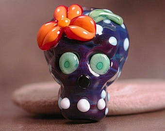 Day of the Dead Sugar Skull Lampwork Glass Focal Bead Divine Spark Designs SRA