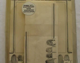 Vintage Carol Koplan 1976 Stationary Set-Happy Art-25 Pgs & 15 Envelopes-Graphic