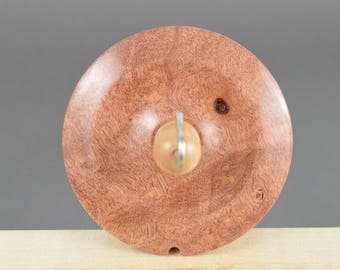 Midi top whorl drop spindle in dyed Mandrone burl