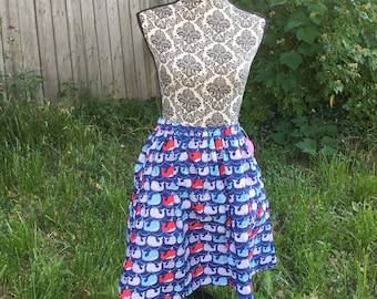 Elastic Waist Whale Print Skirt With Pockets -Size 26" to 36"