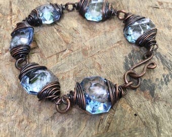 Crystal Bracelet / Wire Wrap Jewelry / Copper / Vintage Prism / Rustic Jewelry / Daniellerosebean / Copper Bracelet