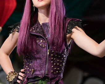 Disney Descendants Mal costume Custom Made ADULT sleeveless version faux leather jacket with hand painted heart icon and pants leggings