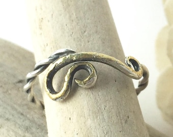 size 5 3/4 silver ring, handmade silver and gold ring, silver pinky ring, OOAK silver and gold ring