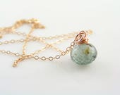 Rose Gold Necklace with Moss Aquamarine, Aquamarine Necklace, Aquamarine Jewelry, March Birthstone Jewelry, Rose Gold Jewelry, N1661