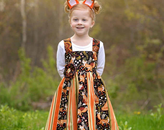 Back to School - Little Girls Dress - Toddler Clothes - Woodland Birthday - Little Fox - Boutique Dress - sizes 12 months - 10 yrs