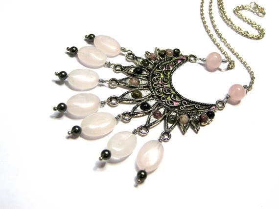 Bohemian Rose Quartz Pendant Tourmaline Pendant Gift for Women Top Selling Jewelry Rose Quartz Pendant