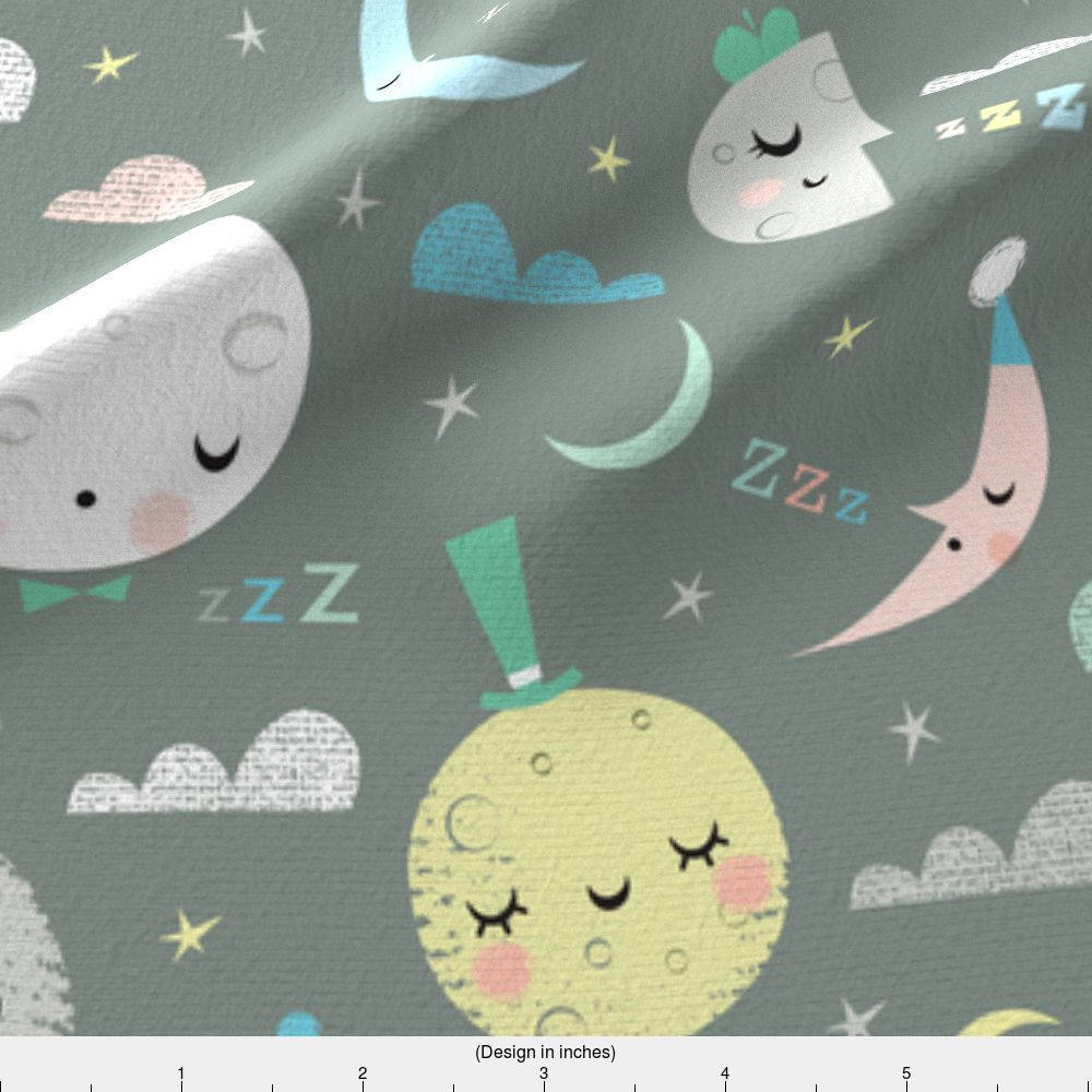Retro Moon Fabric Goodnight Moon By Shindigdesignstudio Gray