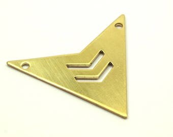 Brass Triangle Pendant, 8 Raw Brass Triangle Pendant With 2 Holes With Chevron (33x33x33x0.60mm) B0163