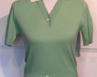 NOS Vintage Green and White Pin Up Sweater Top B34 Mademoiselle Fifth Ave Orlon