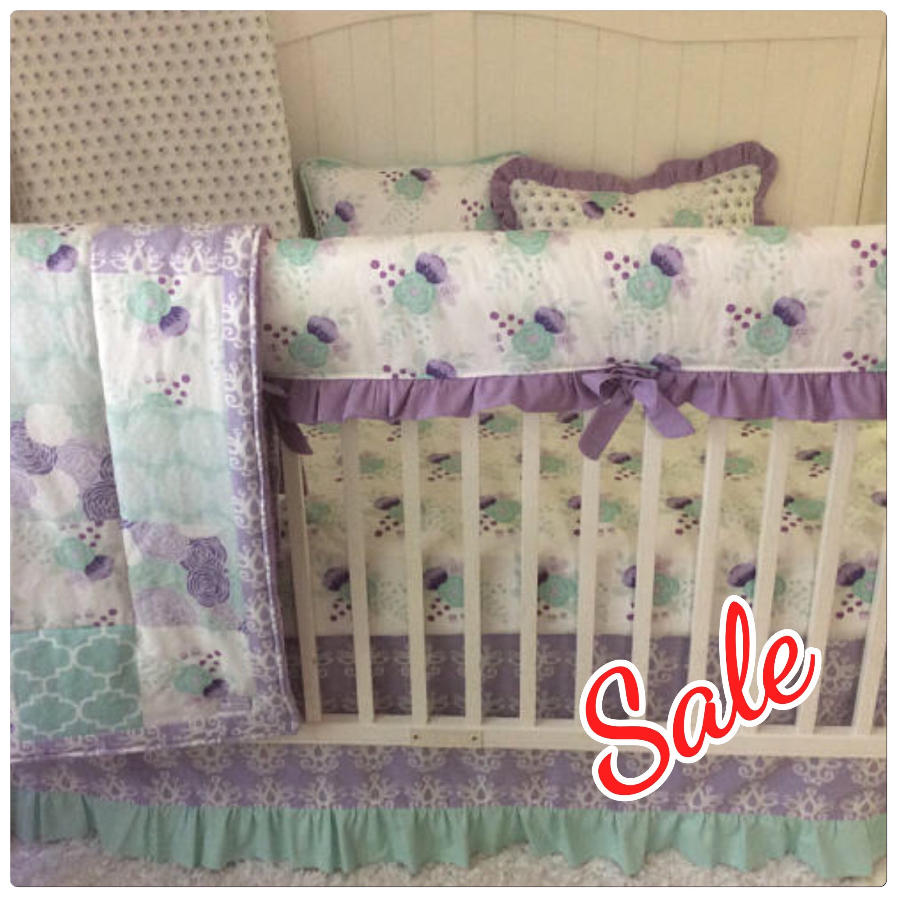 Baby Girl Crib Bedding in Purple Lavender Lilac and Aqua Mint