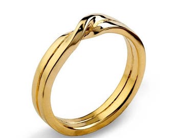 SALE 20% Off - LOVE KNOT 14k Yellow Gold Wedding Band, Unique Mens Wedding Band, Womens Wedding Band, His and Hers Wedding Ring Gold