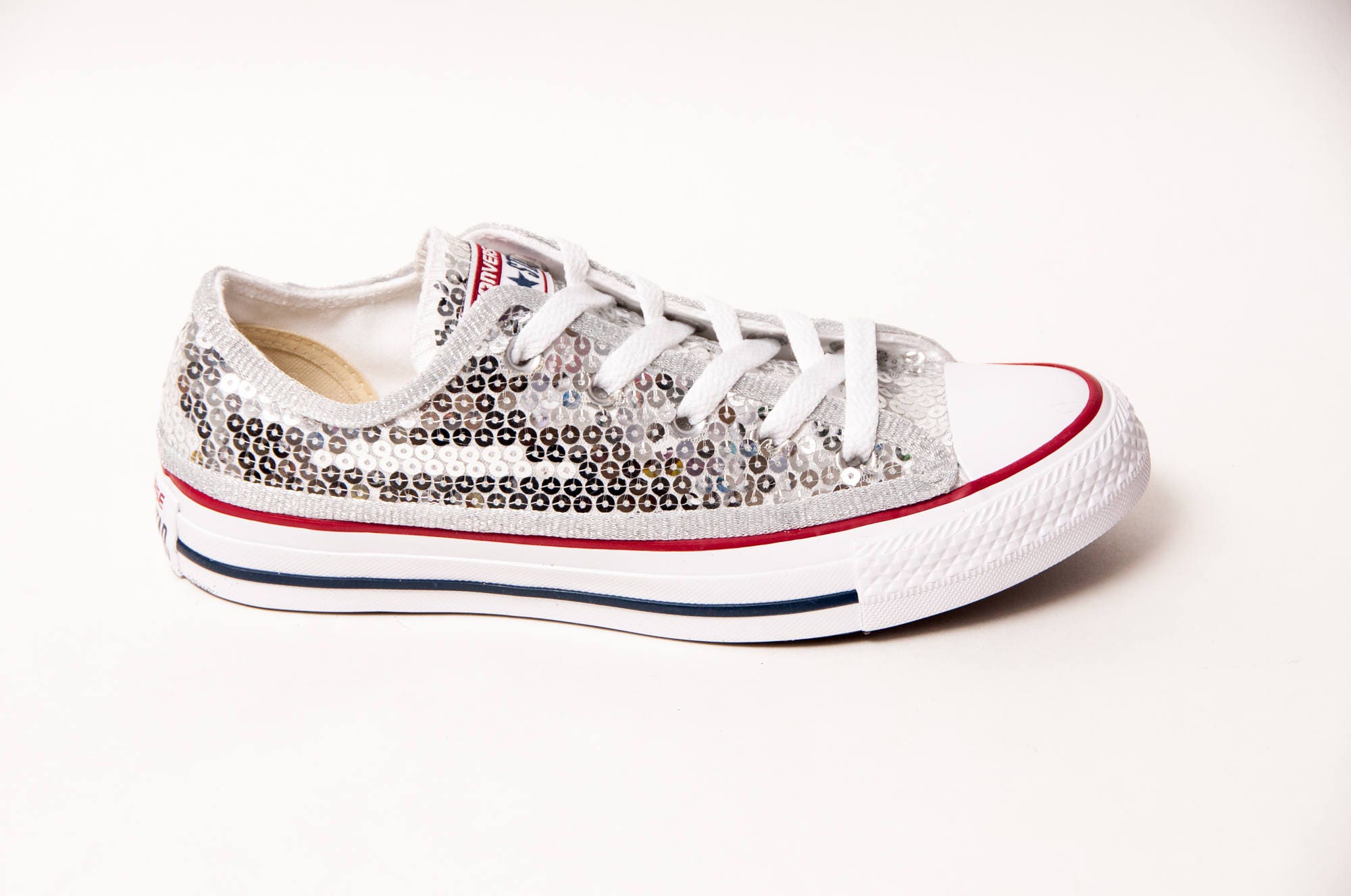 Sequin Silver Canvas Converse All Star Low Top Sneakers