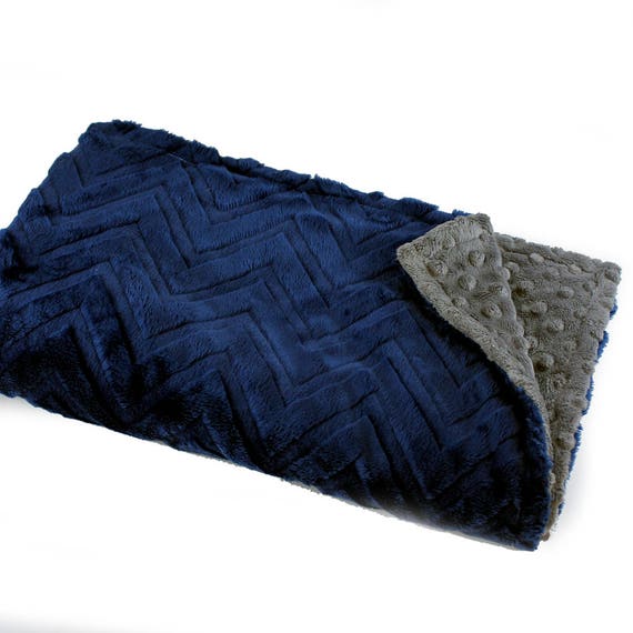 Toddler Blanket / Navy Chevron Kids Minky Blanket Personalized Blanket Blue Gray Blanket / Blue Minky Throw Blanket / Blue Baby Blanket