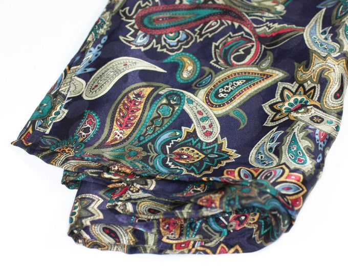 Paisley Polyester Scarf Navy Multi Color Square Vintage