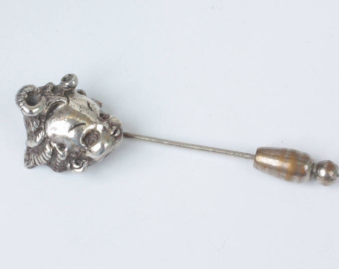 Imp with Snakes on Head Stickpin Sterling Silver Figural Vintage Pin