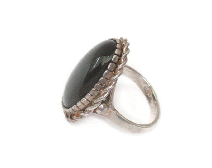 Dark Gray Moonstone Ring Sterling Silver Twisted Rope Edging Signed Size 9