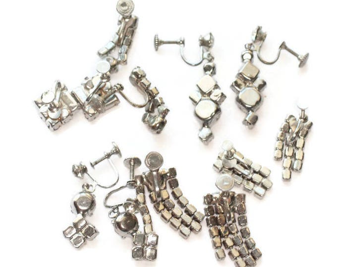Lot of Clear Rhinestone Screw Back Earrings Six Pairs Destash Clearance Vintage