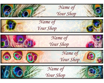 Peacock Feather - 5 Etsy Shop Banners, Bookmarks - 5 JPG images - Digital Collage Sheet