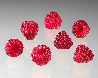 1 Red Raspberry Glass Sculpture, life-sized hand blown glass art birthday gift, anniversary gift for cook, gardener, chef, gourmet