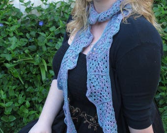 Handmade Scarf, Pentagons, Periwinkle Purple, Crochet, Vegan