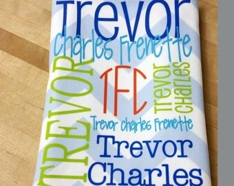 SUMMER SAVINGS Personalized Baby Blanket Monogrammed Chevron Baby Blanket Name Blanket Receiving Blanket Baby Shower Gift Photo Prop Birth A