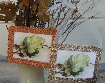 Fall mini signs acorns glitter ornaments fall home decor acorn prints floral wall hanging paper ornaments Thanksgiving