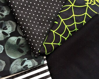 Halloween Fabric Bundle - Black/White/Neon Green/Gray - Pick your size