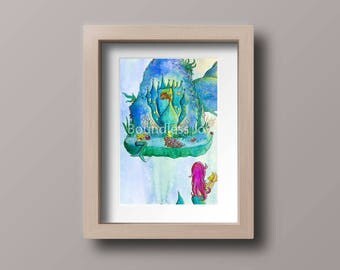 Original Watercolor Mermaid Painting - Watercolor Children's Art - Ocean Nursery Wall Decor