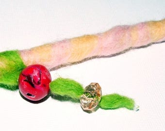 Grey pencil case felted wool and beads